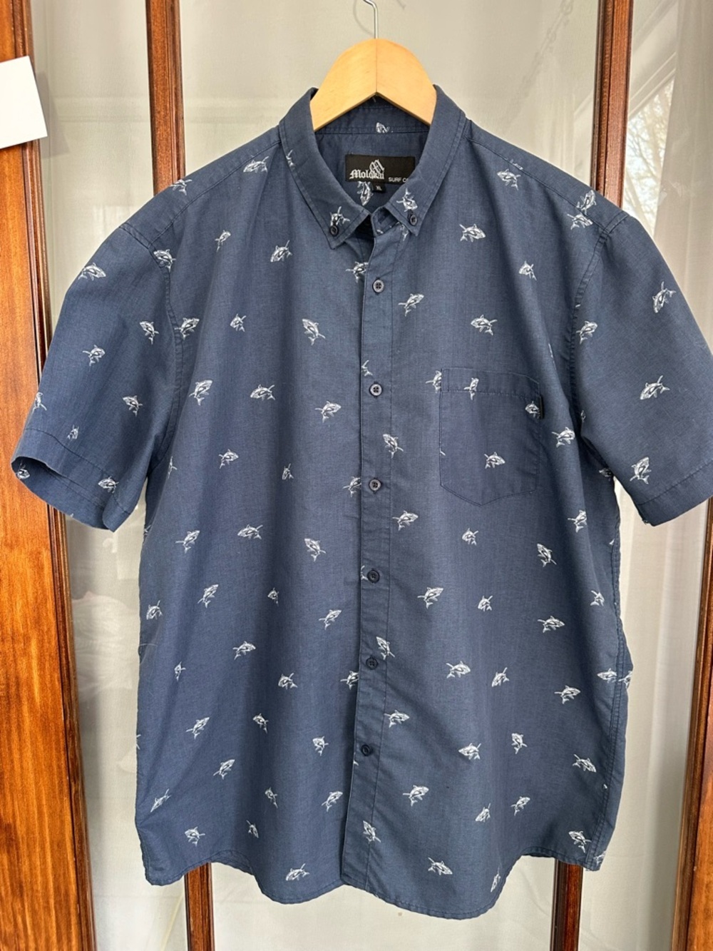 Molokai Surf CO Shirt Mens Size XL Blue Button Down Nice Summer Short Sleeve‎